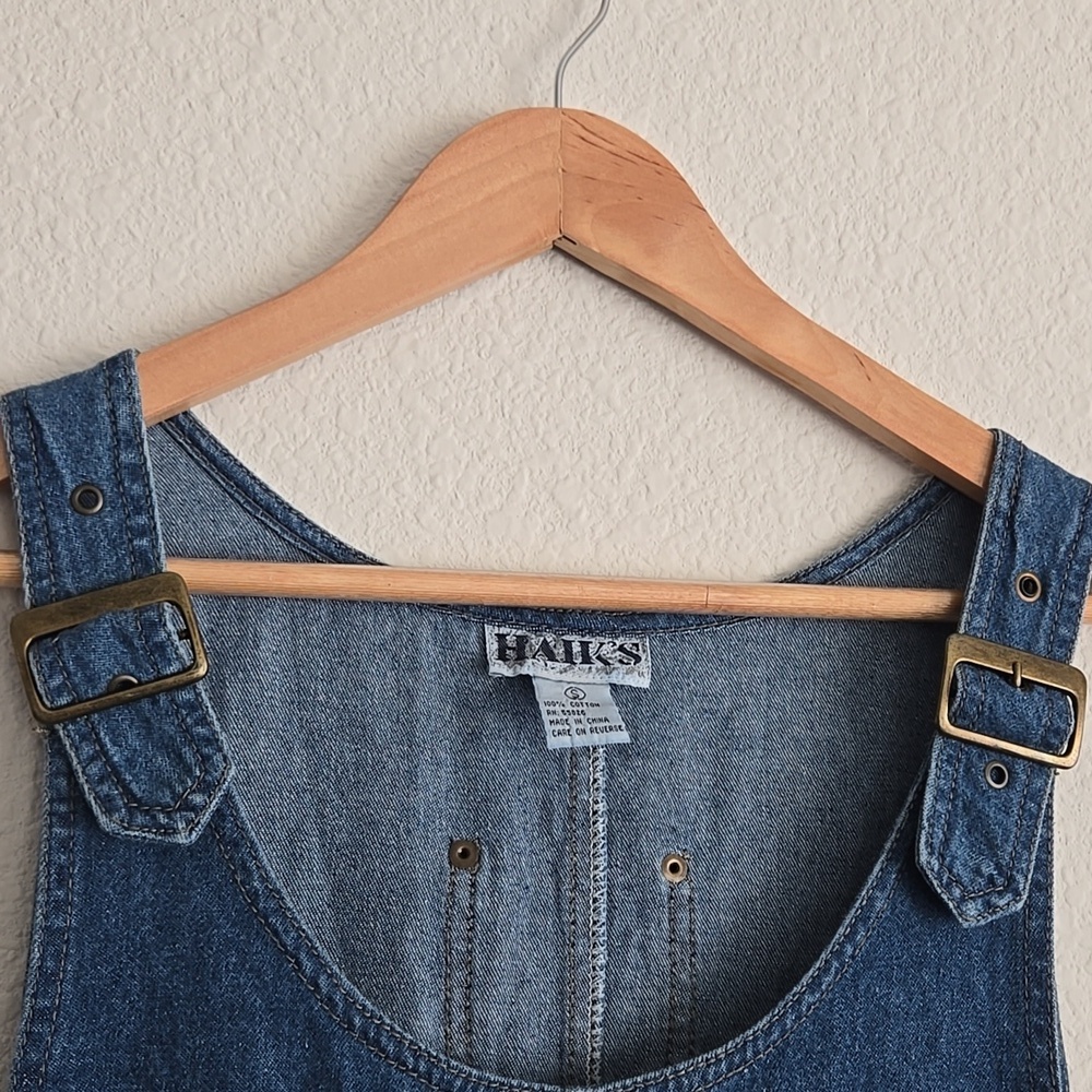 Vintage Denim Jumper Dress with Patchwork Heart Accents And Two Side Slits - Picture 5 of 10